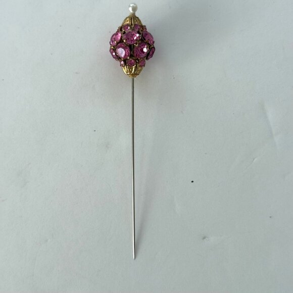 Vintage Rhinestone Hatpins Silver/Gold Tones With Pink Clear Stones - Picture 6 of 6
